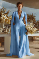 Load image into Gallery viewer, Ivory Satin Deep V-Neck Bridal Jumpsuits with Cape