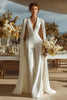 Load image into Gallery viewer, Ivory Satin Deep V-Neck Bridal Jumpsuits with Cape