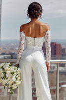 Load image into Gallery viewer, White Sweetheart Satin Bridal Jumpsuits with Lace