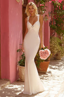 Load image into Gallery viewer, White Thick Straps Floor-Length Mermaid Wedding Dress with Rhinestone