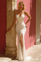 Load image into Gallery viewer, Ivory Spaghetti Straps Floor-Length Mermaid Wedding Dress with Slit