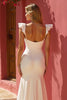 Load image into Gallery viewer, White Cap Sleeves Ruched Mermaid Floor-Length Wedding Dress with Slit