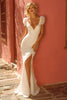 Load image into Gallery viewer, Ivory Ruched Mermaid V-Neck Floor-Length Wedding Dress with Slit