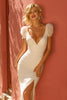 Load image into Gallery viewer, Ivory Ruched Mermaid V-Neck Floor-Length Wedding Dress with Slit