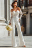 Load image into Gallery viewer, White Sweetheart Appliqued Lace Bridal Jumpsuits with Sleeves
