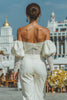 Load image into Gallery viewer, White Puff Sleeves Sweetheart Bridal Jumpsuits with Lace