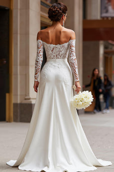 White Appliqued Long Sleeves Lace Bridal Jumpsuits with Cape
