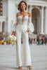 Load image into Gallery viewer, White Appliqued Long Sleeves Lace Bridal Jumpsuits with Pockets