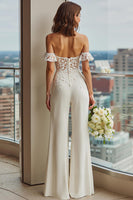 Load image into Gallery viewer, White Off the Shoulder Lace Bridal Jumpsuits