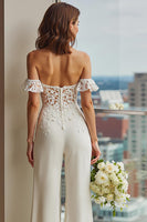 Load image into Gallery viewer, White Off the Shoulder Lace Bridal Jumpsuits
