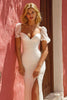 Load image into Gallery viewer, White Ruched Sweep Train Mermaid Wedding Dress with Slit