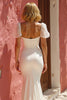 Load image into Gallery viewer, White Ruched Sweep Train Mermaid Wedding Dress with Slit