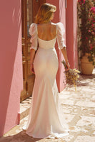 Load image into Gallery viewer, Ivory Appliqued Floor-Length Mermaid Wedding Dress with Slit