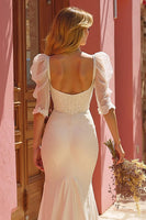 Load image into Gallery viewer, Ivory Appliqued Floor-Length Mermaid Wedding Dress with Slit