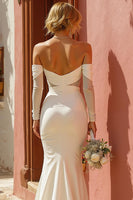Load image into Gallery viewer, White Ruched Off the Shoulder Mermaid Floor-Length Wedding Dress with Slit