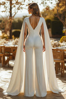 Load image into Gallery viewer, Ivory Fitted Deep V-Neck Bridal Jumpsuits with Cape