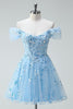Load image into Gallery viewer, Sparkly Sky Blue A Line Tulle Short Corset Prom Dress with Appliques