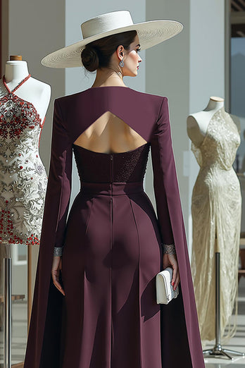 Long Sleeves Cabernet Mother of the Bride Jumpsuits with Pockets