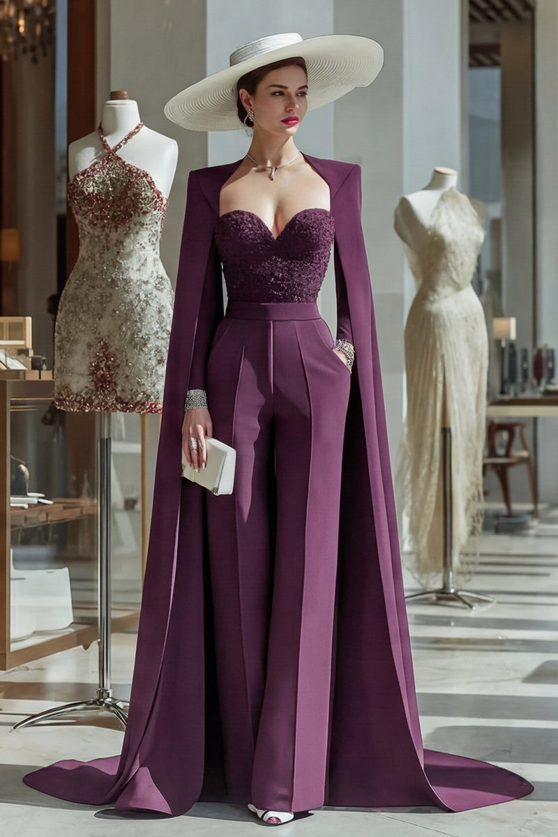 Load image into Gallery viewer, Long Sleeves Cabernet Mother of the Bride Jumpsuits with Pockets