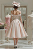 Load image into Gallery viewer, Candy Pink A Line Cold Shoulder Midi Mother of the Bride Dress