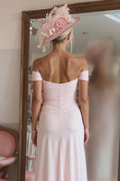 Load image into Gallery viewer, Candy Pink Off the Shoulder Ruffled Midi Mother of the Bride Dress with Slit