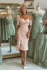 Load image into Gallery viewer, Blush Pink One Shoulder Bodycon Midi Mother of the Bride Dress with Sleeves