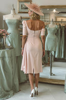 Load image into Gallery viewer, Blush Pink One Shoulder Bodycon Midi Mother of the Bride Dress with Sleeves