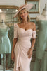 Load image into Gallery viewer, Blush Pink One Shoulder Bodycon Midi Mother of the Bride Dress with Sleeves