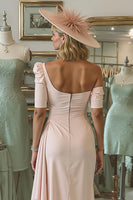 Load image into Gallery viewer, Blush Pink One Shoulder Bodycon Midi Mother of the Bride Dress with Sleeves