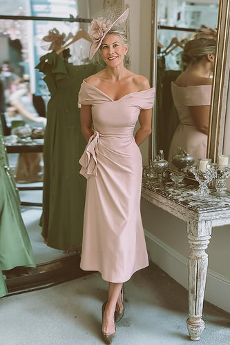 Blush Pink Bodycon Off the Shoulder Midi Mother of the Bride Dress