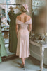 Load image into Gallery viewer, Blush Pink Bodycon Off the Shoulder Midi Mother of the Bride Dress