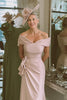 Load image into Gallery viewer, Blush Pink Bodycon Off the Shoulder Midi Mother of the Bride Dress
