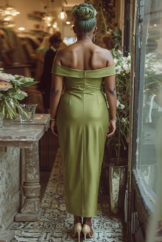 Dusty Sage Off the Shoulder Sheath Long Mother of the Bride Dress
