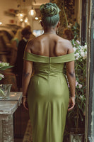 Load image into Gallery viewer, Dusty Sage Off the Shoulder Sheath Long Mother of the Bride Dress