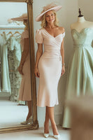 Load image into Gallery viewer, Candy Pink Bodycon One Shoulder Midi Mother of the Bride Dress with Sleeves