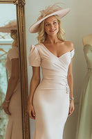 Load image into Gallery viewer, Candy Pink Bodycon One Shoulder Midi Mother of the Bride Dress with Sleeves