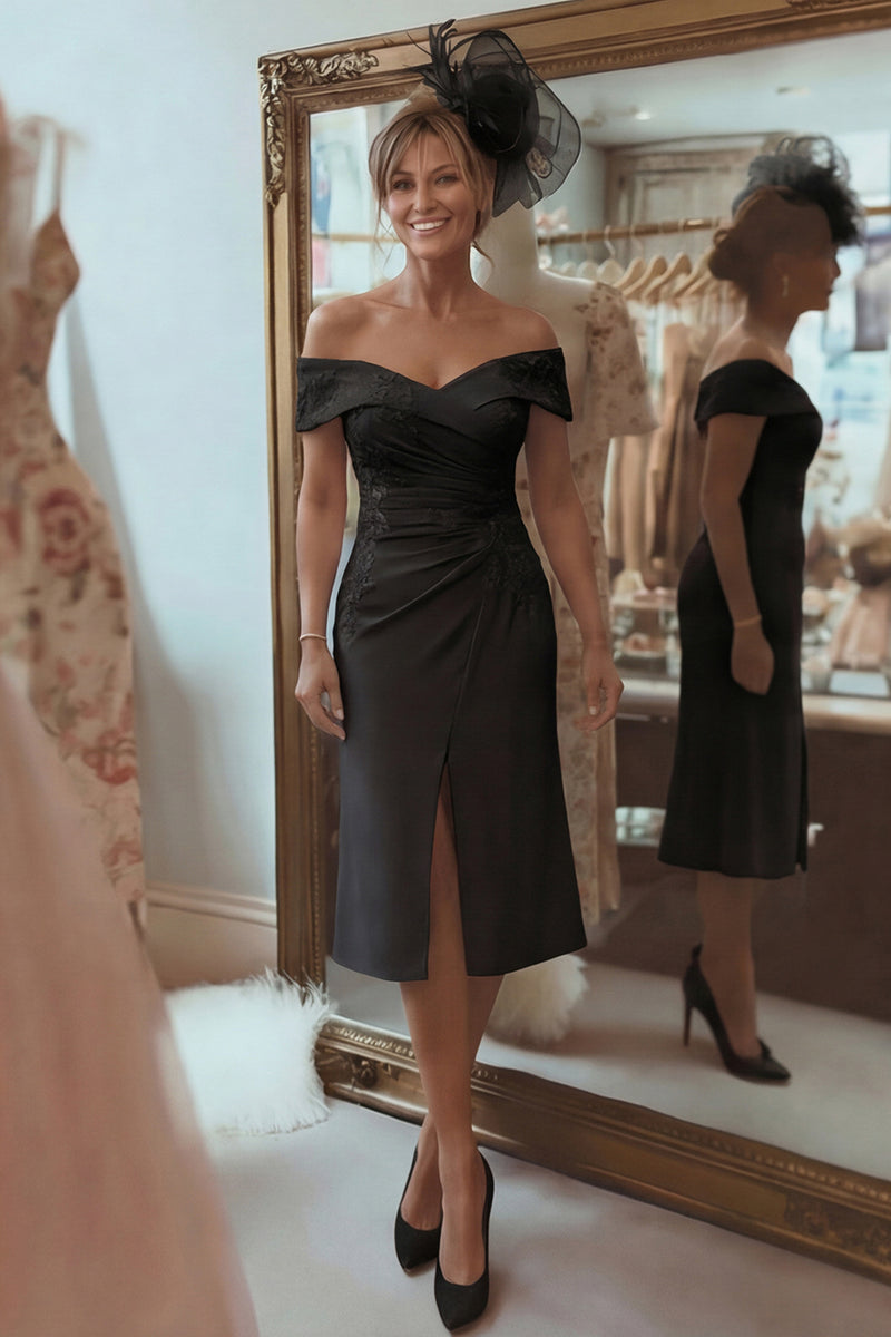 Load image into Gallery viewer, Blush Pink Off the Shoulder Ruched Midi Mother of the Bride Dress with Slit