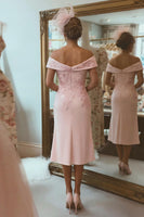 Load image into Gallery viewer, Blush Pink Off the Shoulder Ruched Midi Mother of the Bride Dress with Slit