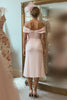 Load image into Gallery viewer, Blush Pink Off the Shoulder Ruched Midi Mother of the Bride Dress with Slit