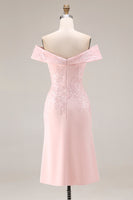 Load image into Gallery viewer, Blush Pink Off the Shoulder Ruched Midi Mother of the Bride Dress with Slit