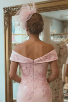 Load image into Gallery viewer, Blush Pink Off the Shoulder Ruched Midi Mother of the Bride Dress with Slit