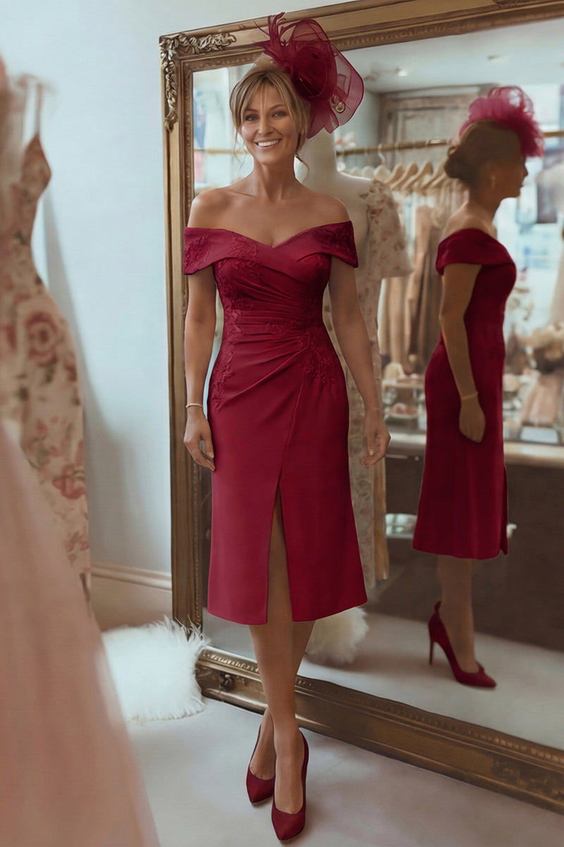 Load image into Gallery viewer, Blush Pink Off the Shoulder Ruched Midi Mother of the Bride Dress with Slit