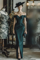 Load image into Gallery viewer, Pine Satin Mermaid Off the Shoulder Long Corset Mother of the Bride Dress