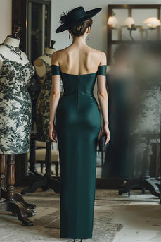 Pine Satin Mermaid Off the Shoulder Long Corset Mother of the Bride Dress
