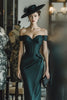 Load image into Gallery viewer, Pine Satin Mermaid Off the Shoulder Long Corset Mother of the Bride Dress
