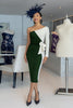 Load image into Gallery viewer, Black and White One Shoulder Bodycon Midi Mother of the Bride Dress with Sleeves