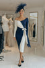 Load image into Gallery viewer, One Shoulder Black and White Midi Mother of the Bride Dress with Sash