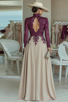 Load image into Gallery viewer, Purple Apricot High Neck Lace Long Sleeves Mother of the Bride Jumpsuits