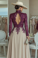 Load image into Gallery viewer, Purple Apricot High Neck Lace Long Sleeves Mother of the Bride Jumpsuits