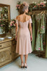 Load image into Gallery viewer, Dusty Rose Satin Off the Shoulder Ruched Midi Mother of the Bride Dress